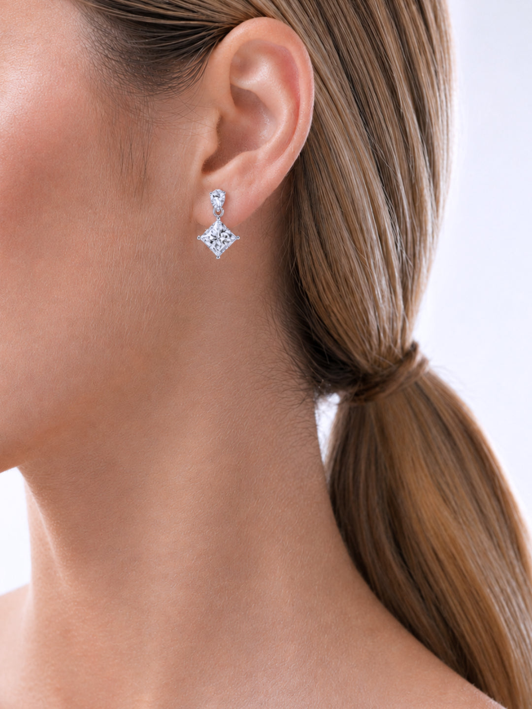 Boucles d’Oreilles Pendantes Taille Poire et Princesse en Argent 925