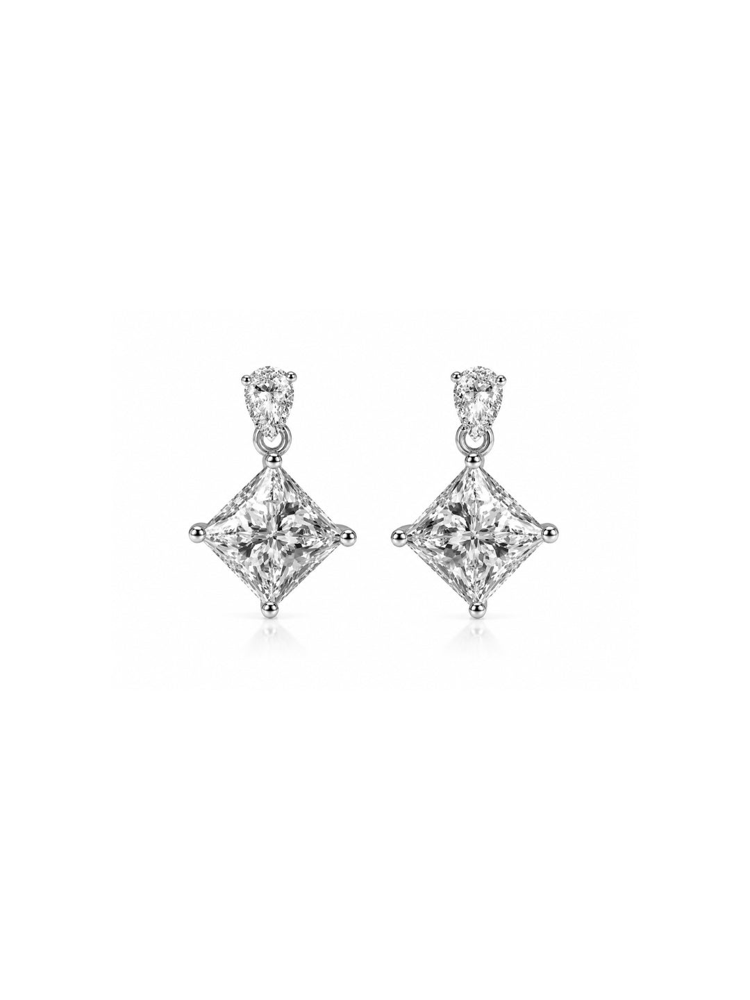 Boucles d’Oreilles Pendantes Taille Poire et Princesse en Argent 925