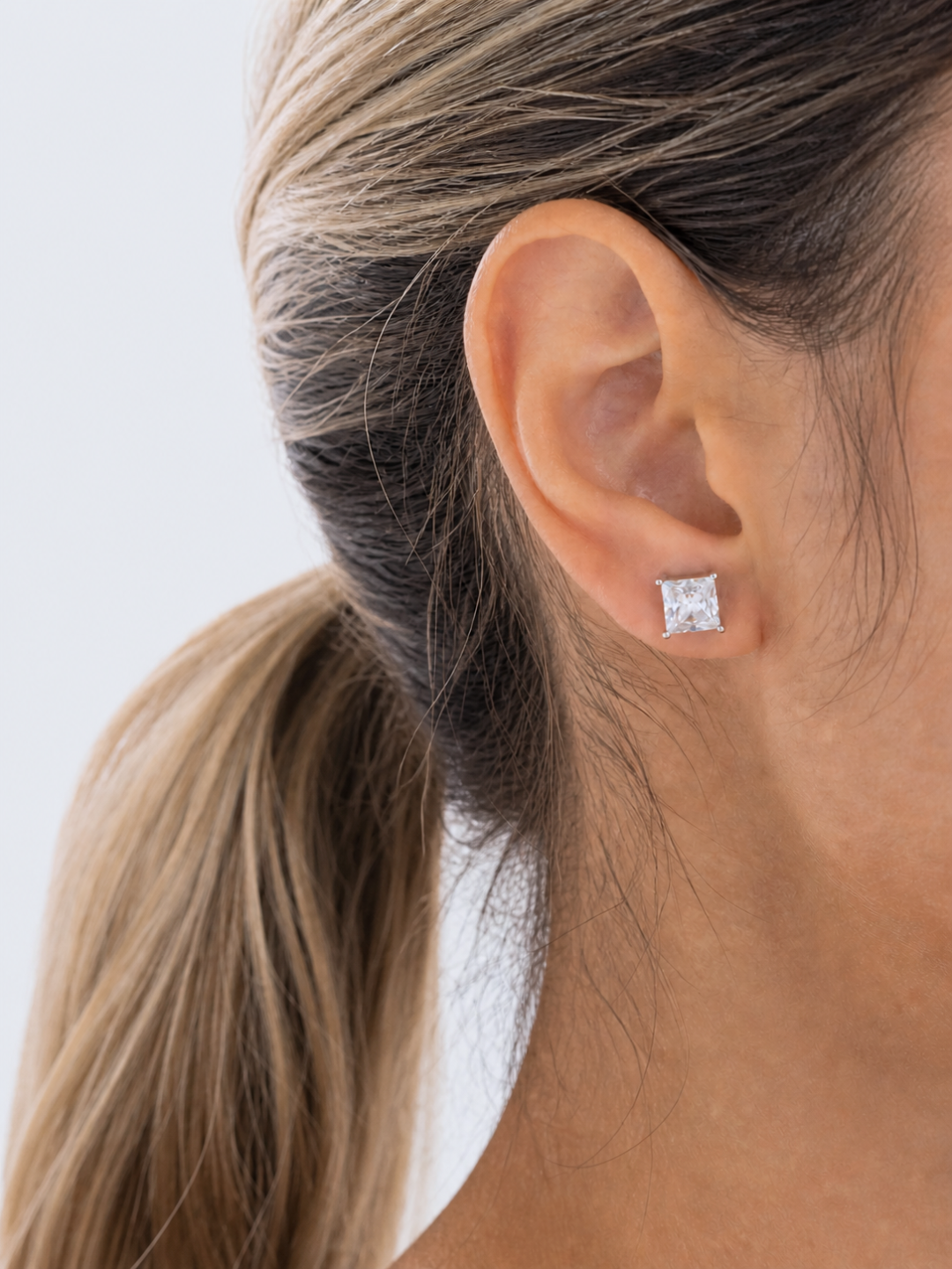 Boucles d'oreilles en Moissanite taille Princesse en Argent 925