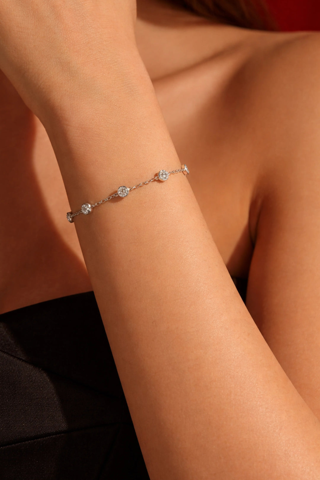 Round Cut Moissanite Station Bracelet