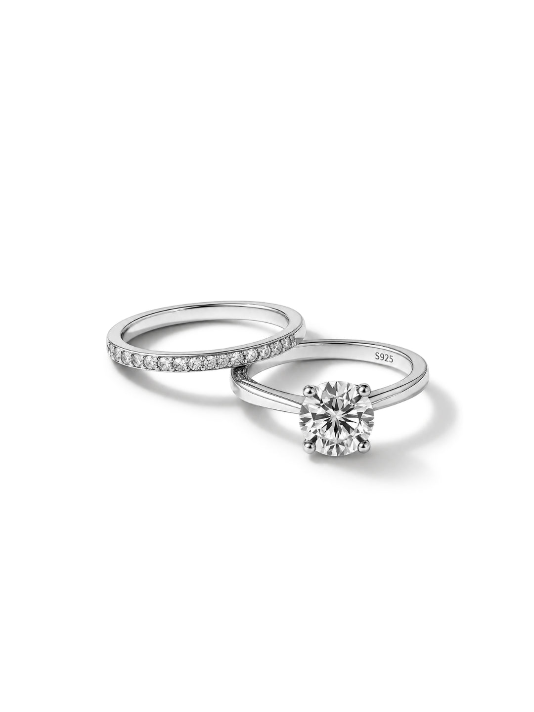 Ensemble demi-alliance et solitaire moissanite en argent 925