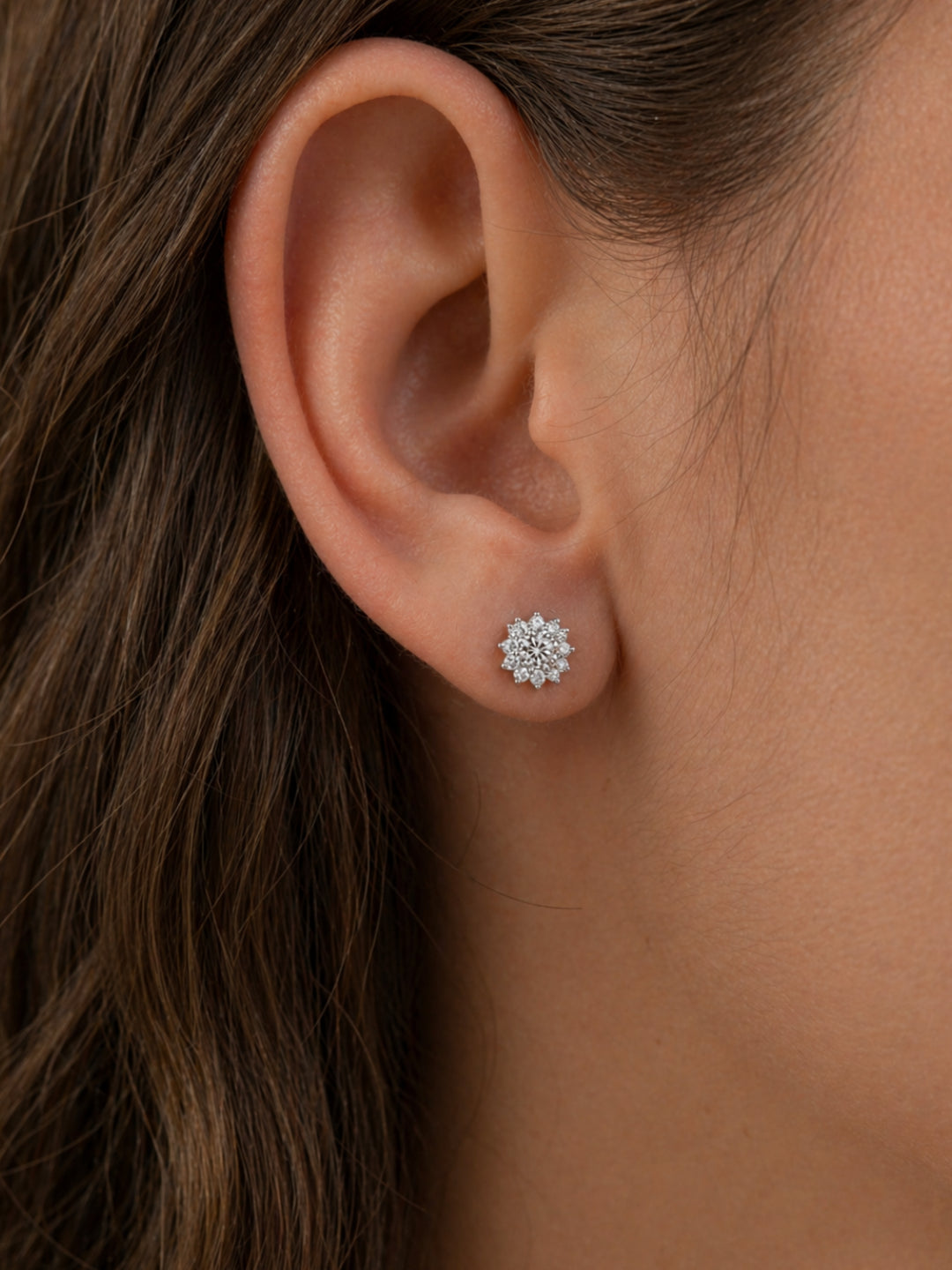 Boucles d’Oreilles Halo Floral en Moissanite en Argent 925