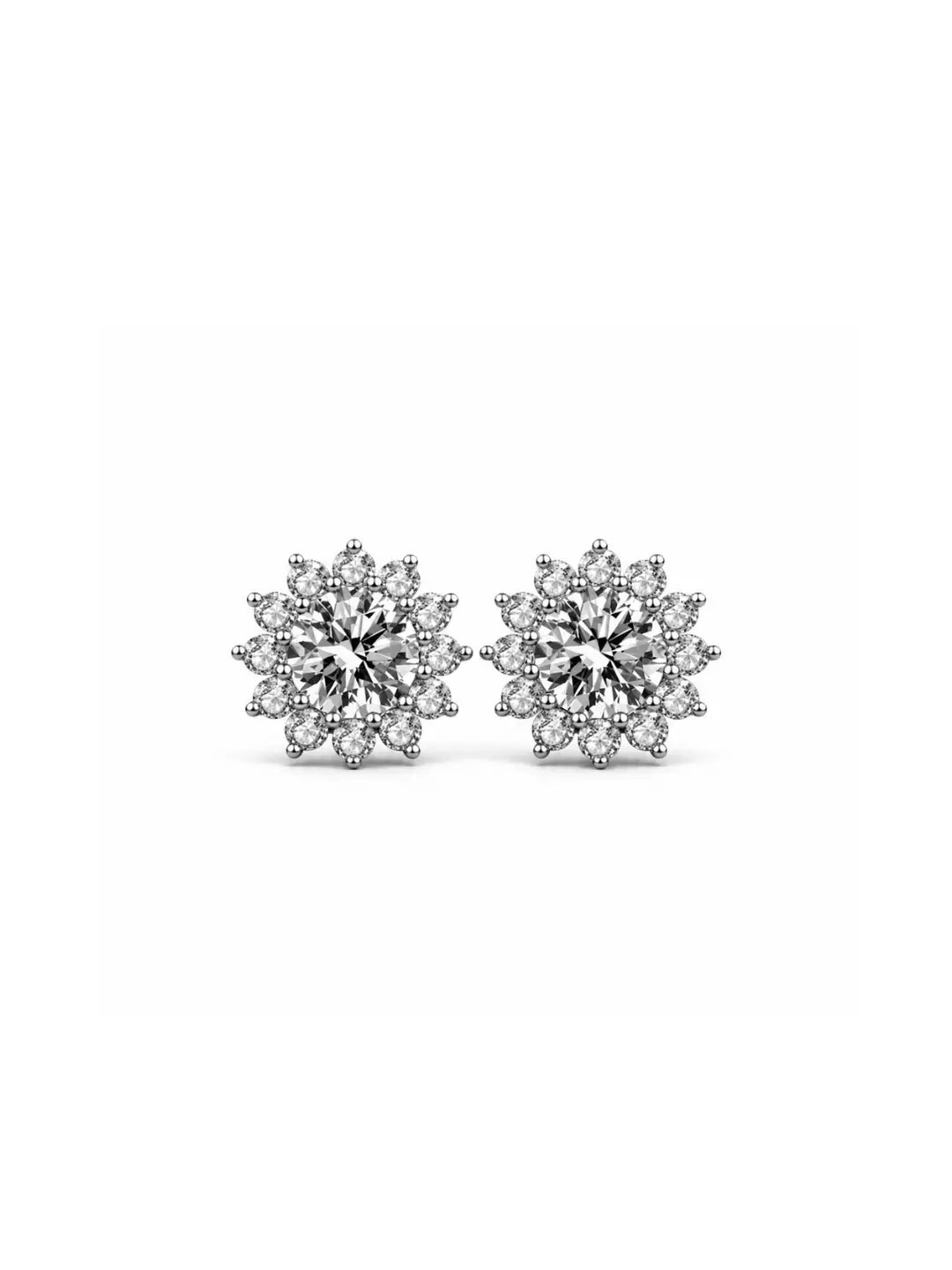 Boucles d’Oreilles Halo Floral en Moissanite en Argent 925